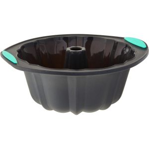image shows Trudeau Silicone 10-Cup Fluted Cake Pan | Grey against a blank, white background