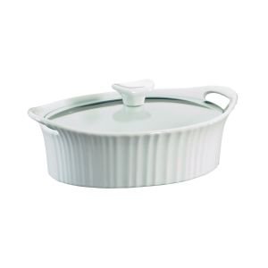 CorningWare 1.5-Quart Oval Casserole with Glass Cover | French White