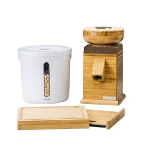 NutriMill Harvest Grain Mill | Gold, Cutting Board & Canister Bundle