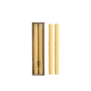 image shows Hazel Mazel 10" Tapered Candle Sticks (Set of 2) | Honeycomb against a blank, white background