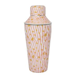 image shows Hazel Mazel Enameled Metal Cocktail Shaker | Zebra Print  against a blank, white background