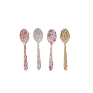 image shows Hazel Mazel 5.25" Enameled Stainless Steel Spoons (Set of 4) | Animal Printagainst a blank, white background