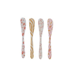 image shows Hazel Mazel 5.75" Enameled Stainless Steel Spreaders (Set of 4) | Animal Print against a blank, white background