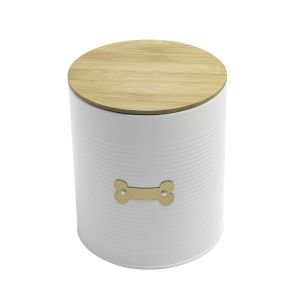 Park Life Designs 2.25 Qt. Medium Treat Tin with Bamboo Lid | Hector (White)
