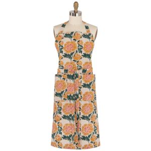 Danica Heirloom Block Print  Apron | Goldenrise image shows [product title] against a blank, white background floral flower yellow flower