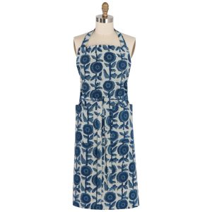 Danica Heirloom Block Print Apron | Gilia floral blue flower 07022026