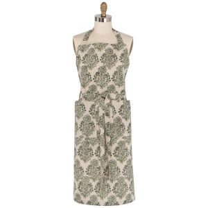 Danica Heirloom Block Print Apron | Viridian green beige flower floral chef