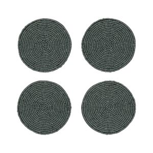 image shows Danica Heirloom Beaded Coaster (Set of 4) | Lagoon against a blank, white background green lagoon coaster 4 piece