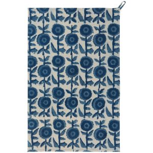 image shows Danica Heirloom Block Print Dishtowel Gilia against a blank, white background floral blue flower towel
