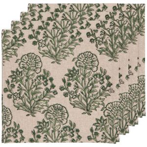 Danica Heirloom Block Print Napkins (Set of 4) | Viridian floral napkins