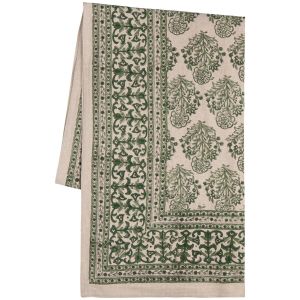 image shows Danica Heirloom 60inches x 84inches Block Print Tablecloth | Viridian against a blank, white background