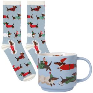 Danica Jubilee Mug and Socks Set of 2 Dashing Dachshunds