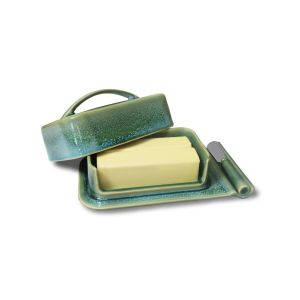 image shows Butterie Porcelain Mess-Free Butter Dish | Green against a blank, white background