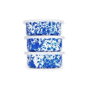  image shows Crow Canyon 3-Piece 14oz Storage Bowl Set | Blue Splatter against a blank, white background