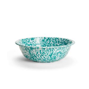  image shows Crow Canyon 4Qt. Small Basin | Turquoise Splatter against a blank, white background