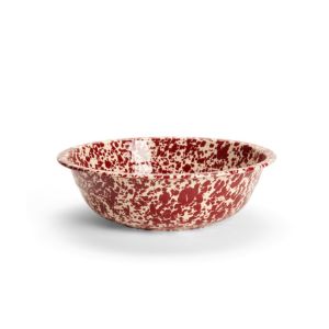 image shows Crow Canyon 4Qt. Small Basin | Burgundy and Cream Splatter  against a blank, white background