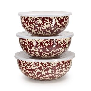 Crow Canyon 3-Piece Multi-Purpose Bowl Set with Lids | Burgundy Marble