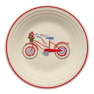 image shows Fiesta® 9" Classic Rim Luncheon Plate | Americana Bicycle  against a blank, white background