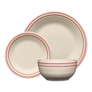 image shows Fiesta® 3-Piece Bistro Coupe Place Setting | Americana Scarlet Band against a blank, white background