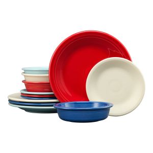  image shows Fiesta® 12-Piece Classic Rim Dinnerware Set (Service of 4) | Americana against a blank, white background