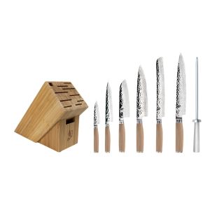 image shows Shun Premier Blonde 8-Piece Professional Knife Block Set  against a blank, white background