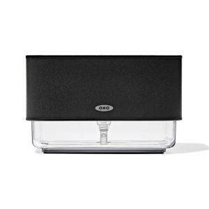 image shows OXO Good Grips Soap Dispensing Sponge Holder | Matte Black  against a blank, white background