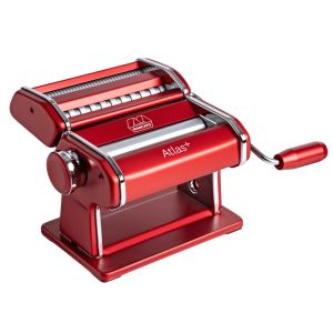 image shows Marcato Atlas 150+ Pasta Machine | Red against a blank, white background