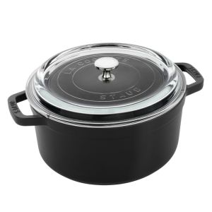 Staub 4 Qt. Round Cocotte/Dutch Oven with Glass Lid | Matte Black