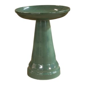 image shows  Ohio Stoneware Birdbath Locking Top | Caribbean Green  against a blank, white background