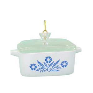 image shows Twinkl Toast Mini Cornflower Ornament | Corning Ware–Inspired Casserole against a blank, white background