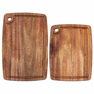 image shows Totally Bamboo TB Home 2-Piece Acacia Wood Cutting Board Set against a blank, white background