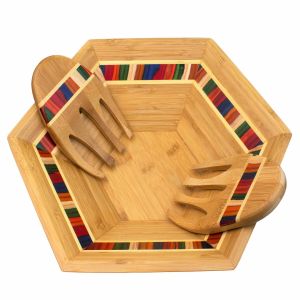 image shows Totally Bamboo Baltique Marrakesh Collection Salad Bowl & Salad Hands Set against a blank, white background