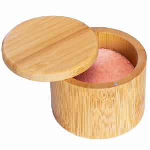 image shows Totally Bamboo Salt Cellar Spice Storage Box with Magnetic Swivel Lid against a blank, white background