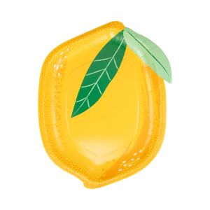 image shows My Mind's Eye 8-Piece Lemon Shaped Paper Plates  against a blank, white background