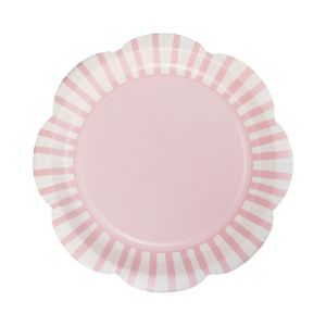 image shows My Mind's Eye 8-Piece 9" Scallops Paper Plates | Pink against a blank, white background