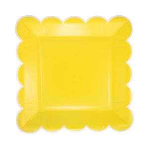  image shows My Mind's Eye 8-Piece 9" Square Paper Plates | Yellow Scalloped against a blank, white background