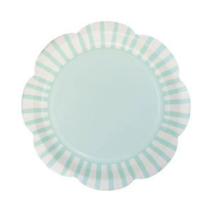 image shows My Mind's Eye 8-Piece 9" Scallops Paper Plates | Aqua against a blank, white background