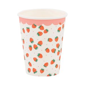 image shows My Mind's Eye 8-Piece 12oz Strawberries Party Cups  against a blank, white background