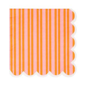 image shows My Mind's Eye 24-Piece Cocktail Paper Napkins | Orange & Pink Striped against a blank, white background
