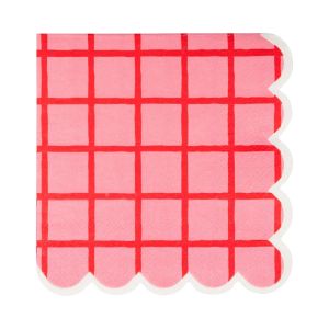 image shows My Mind's Eye 24-Piece Grid Cocktail Napkins | Red and Pink  against a blank, white background