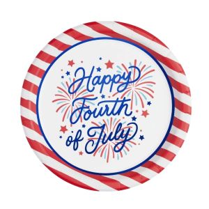  image shows xo, Fetti 25-Pieces Paper Plates | Party In The USA against a blank, white background