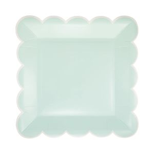  image shows My Mind's Eye 8-Piece 9" Square Paper Plates | Aqua Scalloped  against a blank, white background