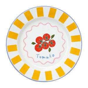  image shows Talking Tables 9.8" Enamel Plate | Tomato against a blank, white background