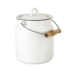 image shows STP Vintage Enamel 3.3L Milk Can with Lid | Pure White  against a blank, white background
