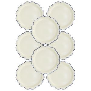  image shows My Mind's Eye Pembroke Cream with Blue Edge 12" Paper Plate against a blank, white background