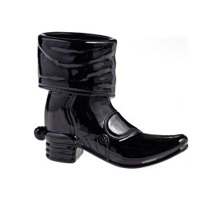  image shows Mosser Glass 1.25oz Cowboy Boot Shot Glass | Black against a blank, white background