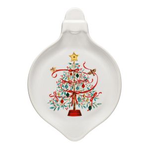 image shows Fiesta® 8.75" Ornament Shaped Plate | Holly Berry Christmas Tree against a blank, white background
