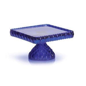 image shows Mosser Glass Elizabeth Square Cake Plate | Cobalt against a blank, white background