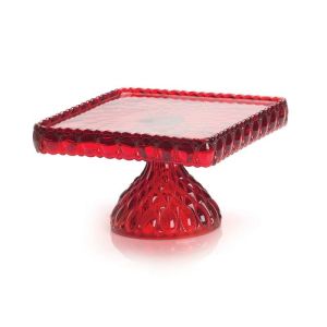 image shows Mosser Glass Elizabeth Square Cake Plate | Red  against a blank, white background
