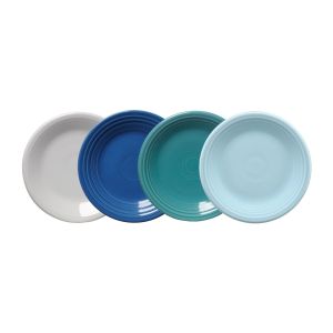 image shows Fiesta® 4-Piece 7.25" Classic Rim Salad Plate Set | Coastal Blues against a blank, white background